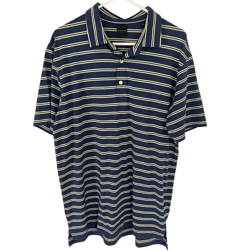 Dunning Golf Polo Shirt Mens Large Blue Striped Short Sleeve Casual Sport